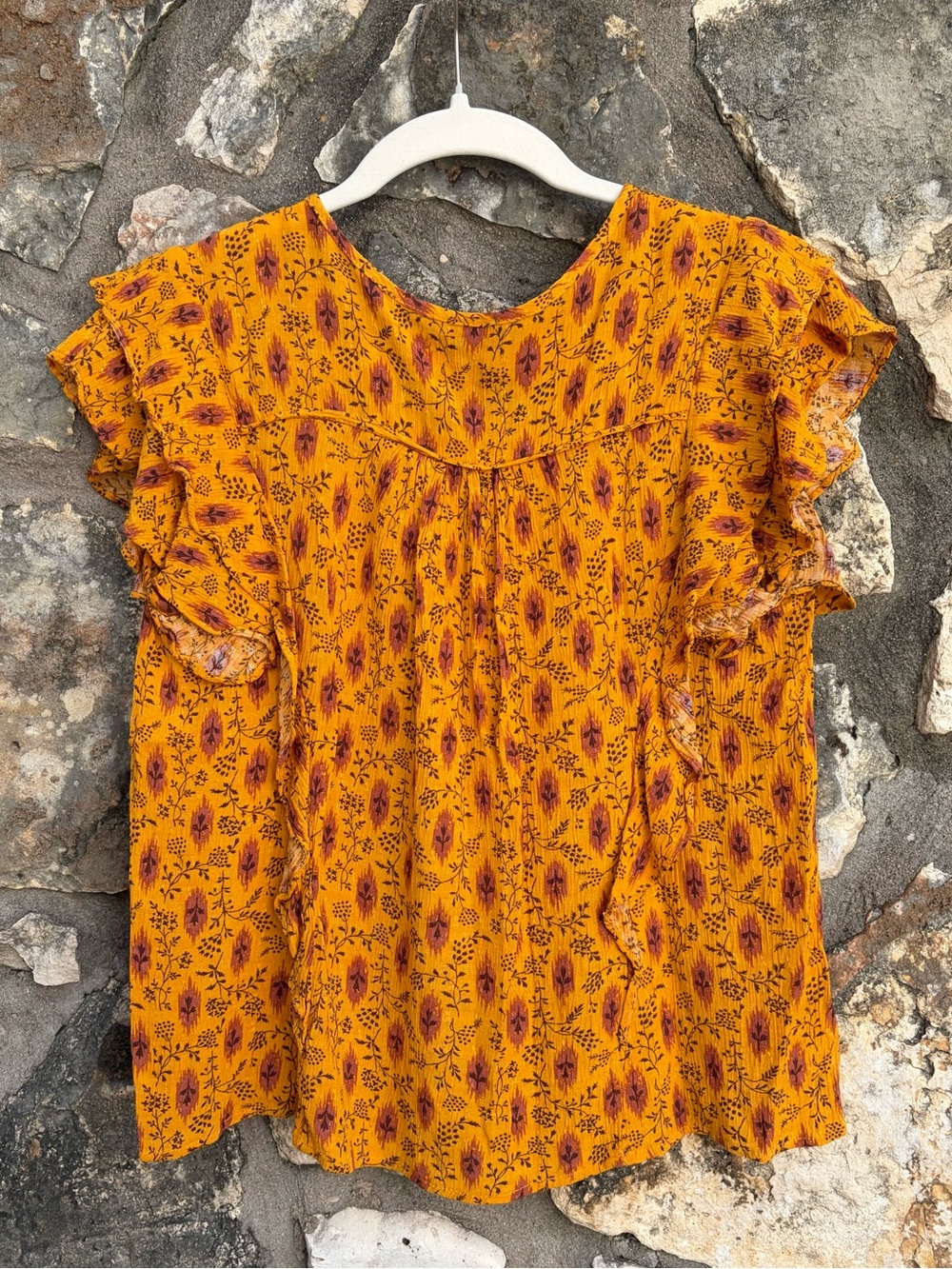 HAUTE HIPPIE Boho Botanical Print Ruffle Sleeve Sunny Top Blouse sz SMALL - Picture 4 of 4